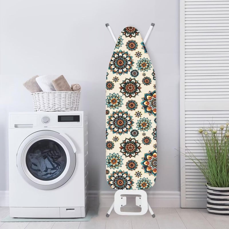 Vanideaoty Boho Floral Ironing Board Cover Standard Size, Elastic Edge Vintage Home Decoration, Hook and Loop Fasteners, Heat Reflective 15 x 54 Inch - Image 3